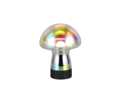Kleine Akku Tischlampe DOOLEY aus irisierendem Glas, Höhe 18cm