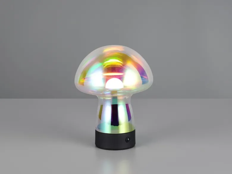 Kleine Akku Tischlampe DOOLEY aus irisierendem Glas, Höhe 18cm