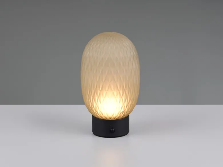 Kleine Akku Tischlampe FACETTE mit Glasschirm Grün, Höhe 20,5cm