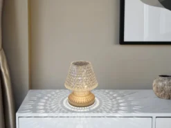 Kleine Akku Tischlampe MARIL mit Touch Funktion in Kristall Optik, Höhe 15cm