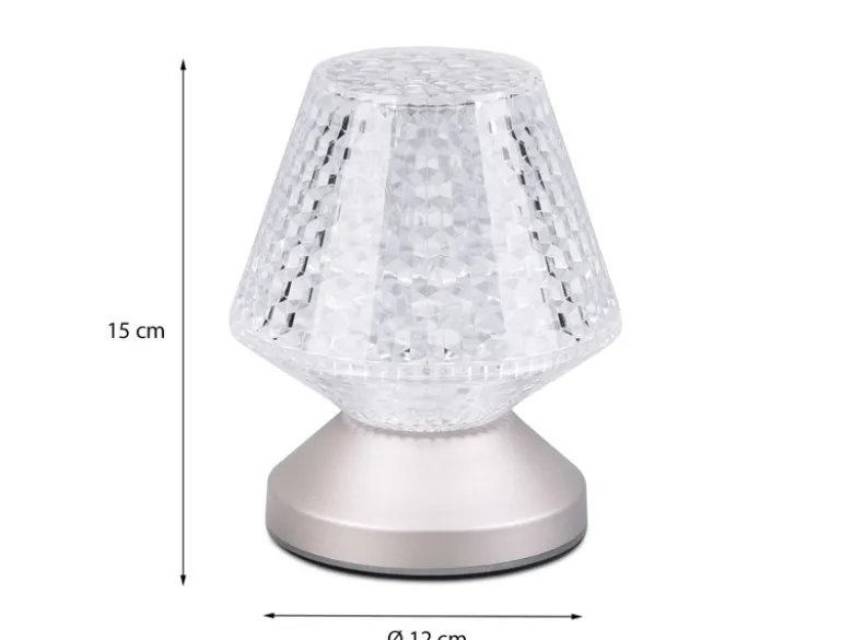 Kleine Akku Tischlampe MARIL mit Touch Funktion in Kristall Optik, Höhe 15cm