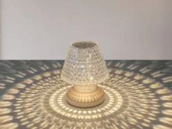 Kleine Akku Tischlampe MARIL mit Touch Funktion in Kristall Optik, Höhe 15cm
