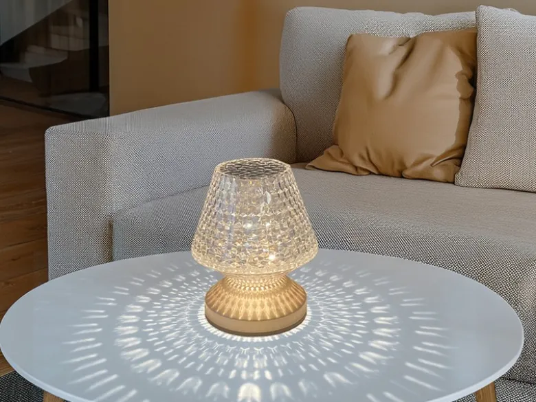 Kleine Akku Tischlampe MARIL mit Touch Funktion in Kristall Optik, Höhe 15cm