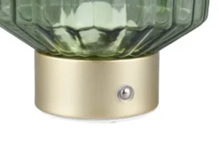 Kleine Akku Tischleuchte LORD mit Glas Lampenschirm Grün, Höhe 19cm