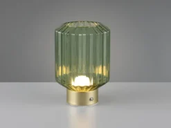 Kleine Akku Tischleuchte LORD mit Glas Lampenschirm Grün, Höhe 19cm