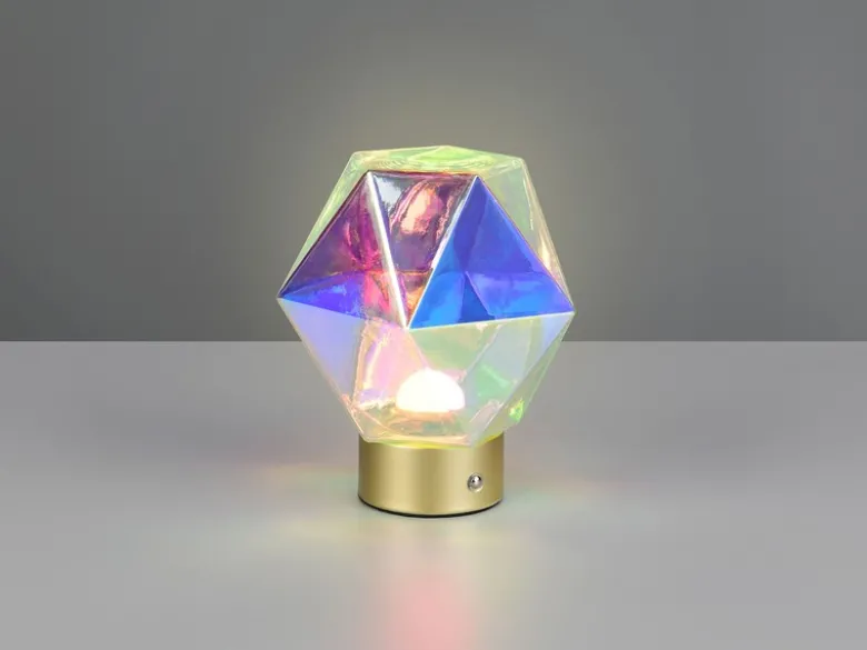 Kleine ausgefallene Akku Tischlampe STAVRO USB aufladbar, Glas bunt, Höhe 17,5cm