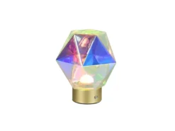 Kleine ausgefallene Akku Tischlampe STAVRO USB aufladbar, Glas bunt, Höhe 17,5cm
