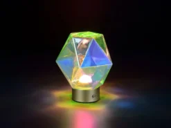 Kleine ausgefallene Akku Tischlampe STAVRO USB aufladbar, Glas bunt, Höhe 17,5cm