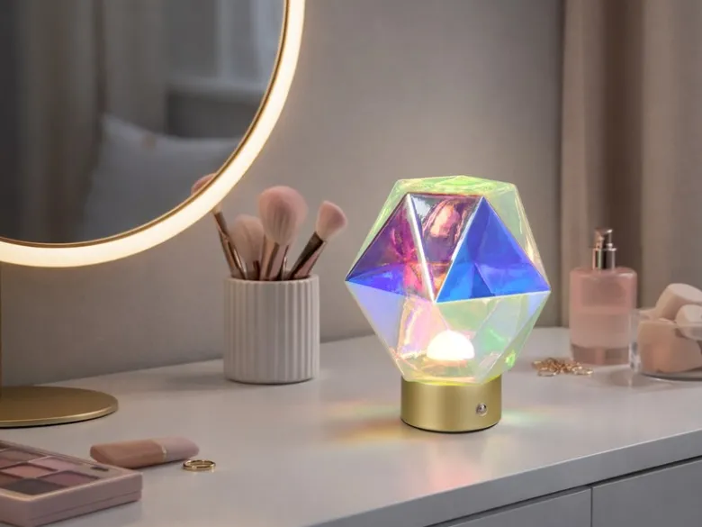 Kleine ausgefallene Akku Tischlampe STAVRO USB aufladbar, Glas bunt, Höhe 17,5cm