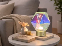 Kleine ausgefallene Akku Tischleuchte Glas bunt, USB aufladbar, Höhe 17,5cm