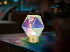 Kleine ausgefallene Akku Tischleuchte Glas bunt, USB aufladbar, Höhe 17,5cm