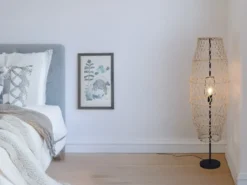 Kleine Boho LED Stehleuchte Lampenschirm geflochten aus Hanfseil, Höhe 120cm