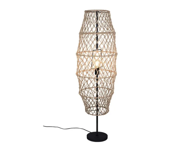 Kleine Boho LED Stehleuchte Lampenschirm geflochten aus Hanfseil, Höhe 120cm
