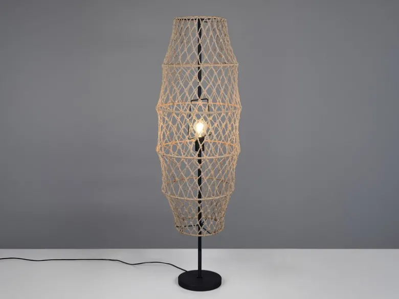 Kleine Boho LED Stehleuchte Lampenschirm geflochten aus Hanfseil, Höhe 120cm