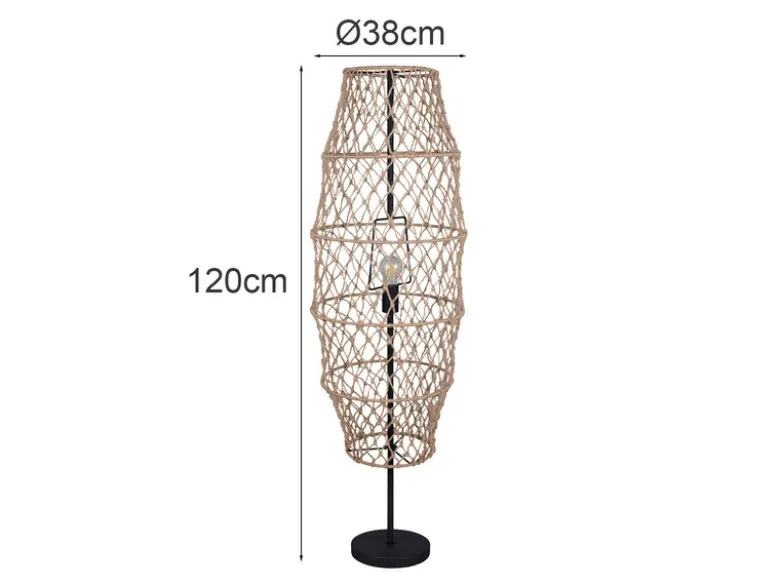 Kleine Boho LED Stehleuchte Lampenschirm geflochten aus Hanfseil, Höhe 120cm