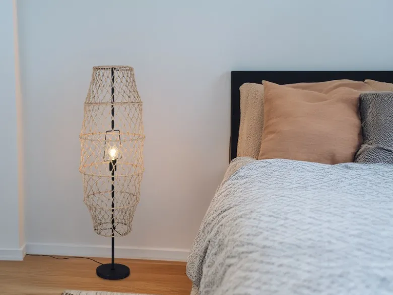 Kleine Boho Stehlampe HIVE Lampenschirm geflochten aus Hanfseil, Höhe 120cm