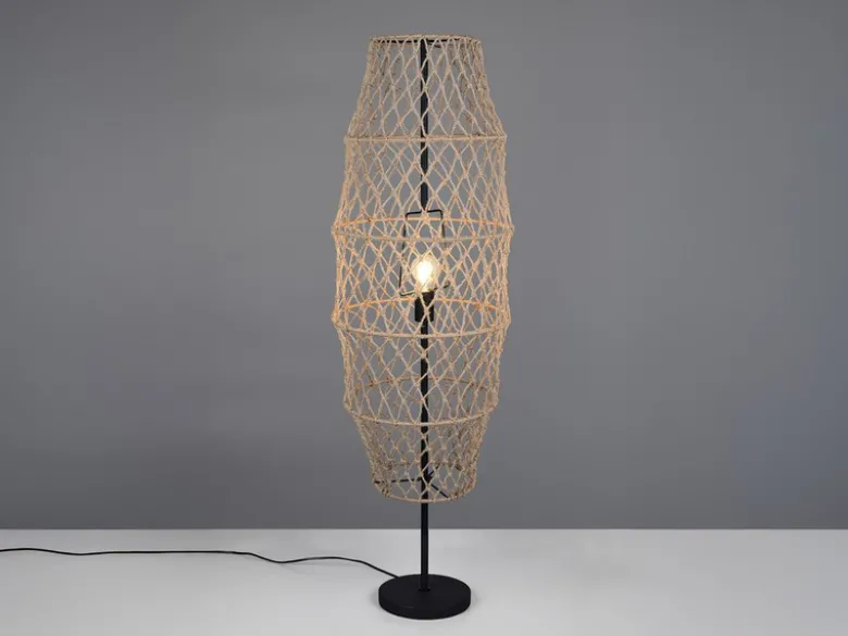 Kleine Boho Stehlampe HIVE Lampenschirm geflochten aus Hanfseil, Höhe 120cm