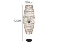 Kleine Boho Stehlampe HIVE Lampenschirm geflochten aus Hanfseil, Höhe 120cm