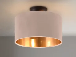 Kleine Deckenleuchte JULIETA mit Samt Lampenschirm Beige Gold, Ø 30cm
