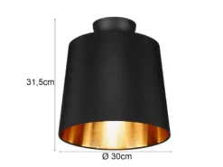 Kleine Deckenleuchte LAUREA mit Stoff Lampenschirm Schwarz Gold Ø 30cm