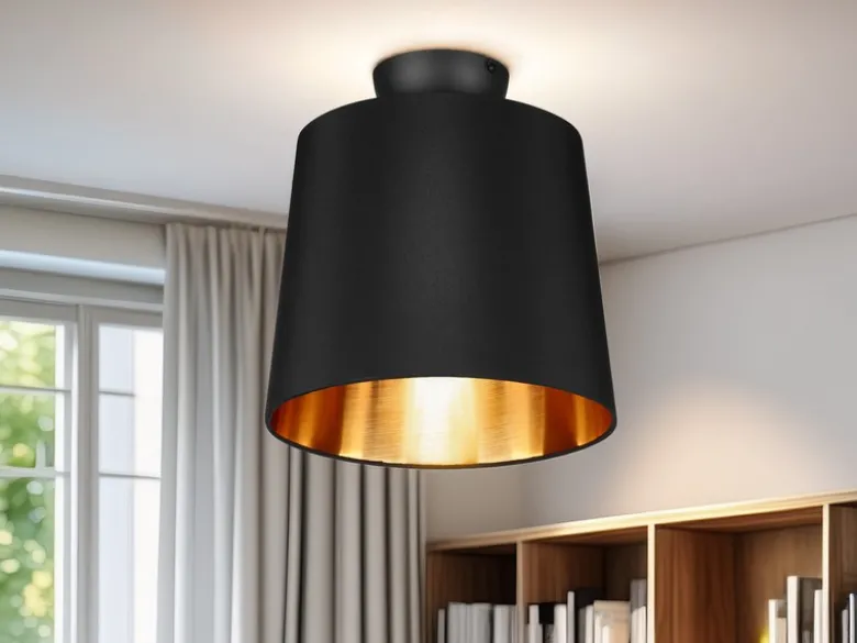 Kleine Deckenleuchte LAUREA mit Stoff Lampenschirm Schwarz Gold Ø 30cm