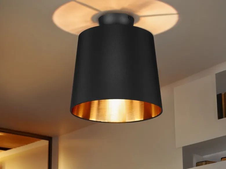 Kleine Deckenleuchte LAUREA mit Stoff Lampenschirm Schwarz Gold Ø 30cm