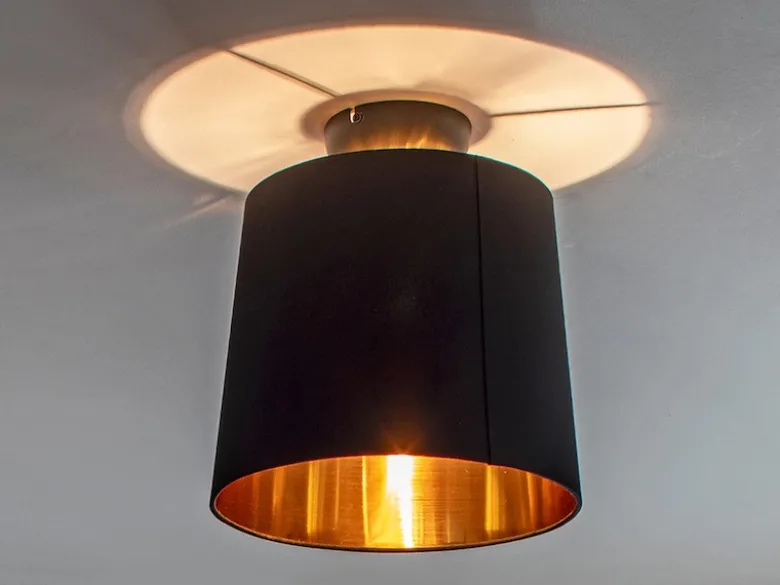 Kleine Deckenleuchte LAUREA mit Stoff Lampenschirm Schwarz Gold Ø 30cm