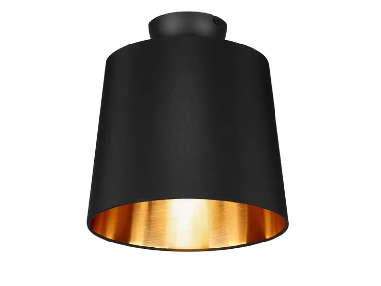 Kleine Deckenleuchte LAUREA mit Stoff Lampenschirm Schwarz Gold Ø 30cm