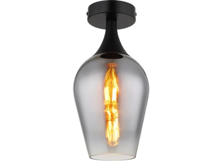 Kleine Deckenleuchte LAVUS mit Rauchglas Lampenschirm, Ø 15cm