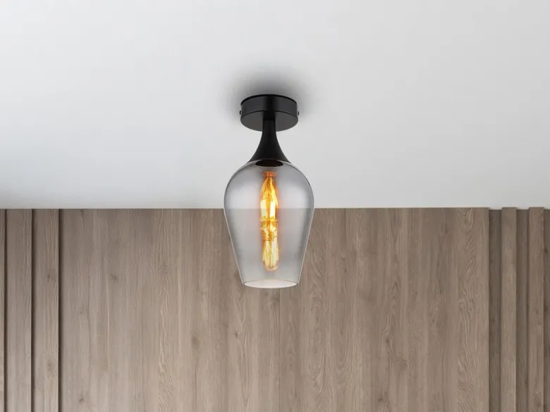 Kleine Deckenleuchte LAVUS mit Rauchglas Lampenschirm, Ø 15cm