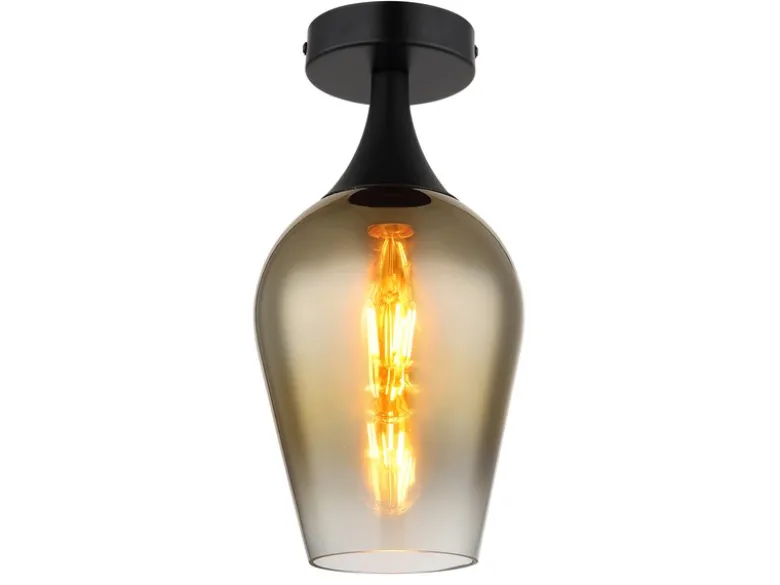 Kleine Deckenleuchte LAVUS mit Glas Lampenschirm Gold, Ø 15cm