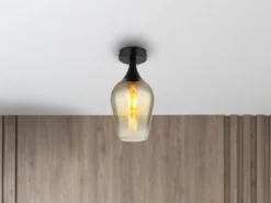 Kleine Deckenleuchte LAVUS mit Glas Lampenschirm Gold, Ø 15cm