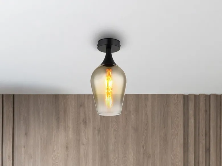 Kleine Deckenleuchte LAVUS mit Glas Lampenschirm Gold, Ø 15cm