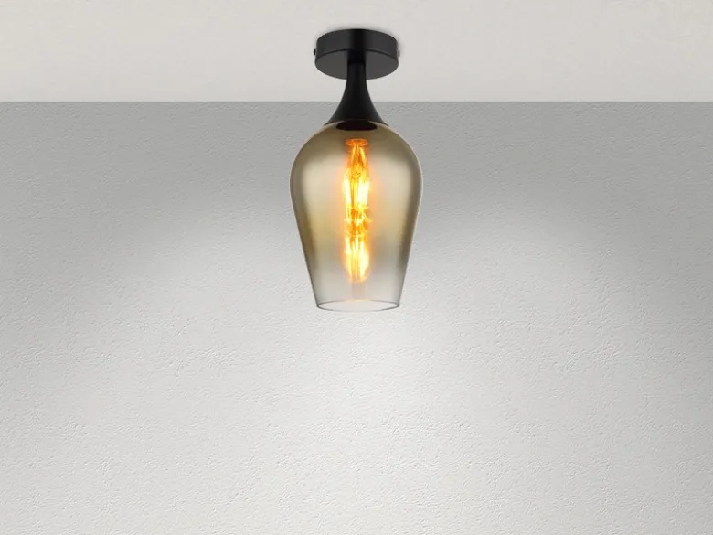Kleine Deckenleuchte LAVUS mit Glas Lampenschirm Gold, Ø 15cm