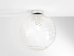 Kleine Deckenleuchte NEREIDE Glaskugel Wellenmuster Transparent, Ø 30cm