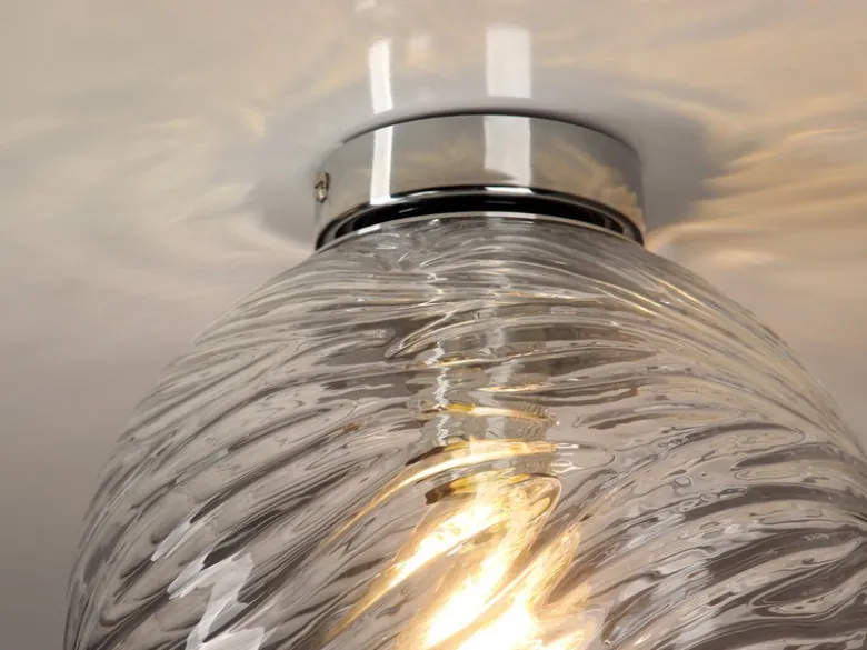 Kleine Deckenleuchte NEREIDE Glaskugel Wellenmuster Transparent, Ø 30cm