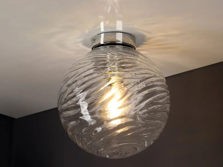 Kleine Deckenleuchte NEREIDE Glaskugel Wellenmuster Transparent, Ø 30cm