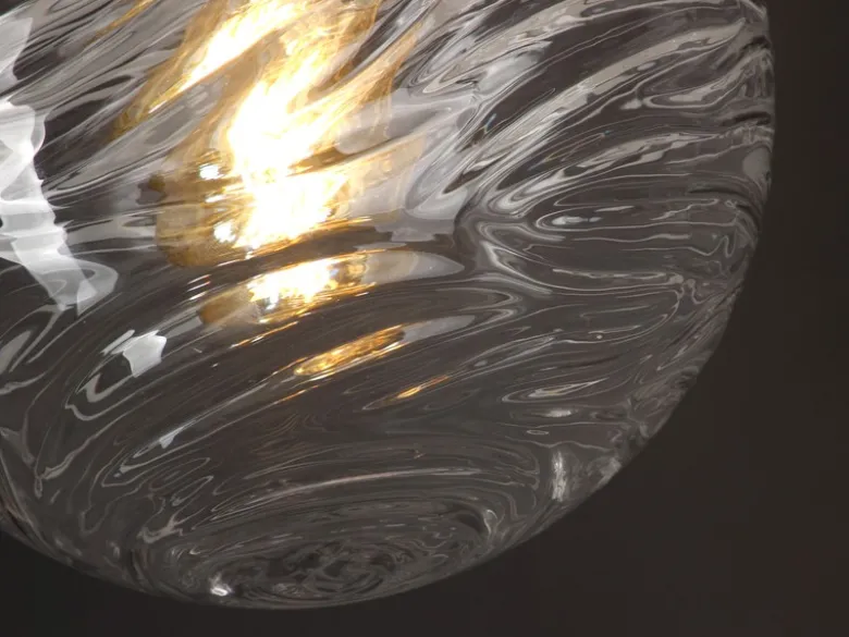 Kleine Deckenleuchte NEREIDE Glaskugel Wellenmuster Transparent, Ø 30cm