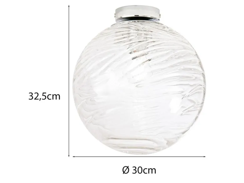 Kleine Deckenleuchte NEREIDE Glaskugel Wellenmuster Transparent, Ø 30cm