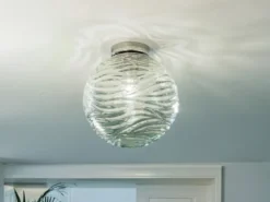 Kleine Deckenleuchte NEREIDE Glaskugel Wellenmuster Transparent, Ø 25cm
