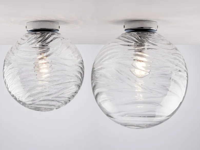 Kleine Deckenleuchte NEREIDE Glaskugel Wellenmuster Transparent, Ø 25cm