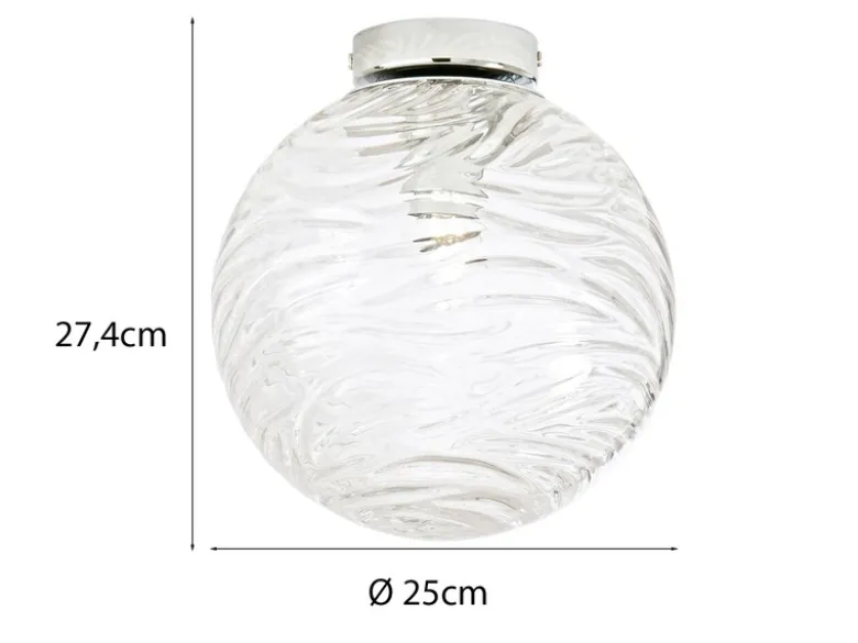 Kleine Deckenleuchte NEREIDE Glaskugel Wellenmuster Transparent, Ø 25cm