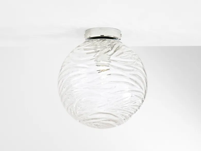Kleine Deckenleuchte NEREIDE Glaskugel Wellenmuster Transparent, Ø 25cm