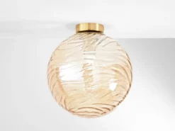 Kleine Deckenleuchte NEREIDE Glaskugel Wellenmuster Champagner, Ø 30cm