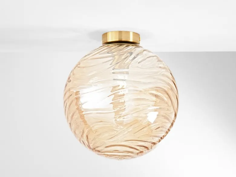 Kleine Deckenleuchte NEREIDE Glaskugel Wellenmuster Champagner, Ø 30cm
