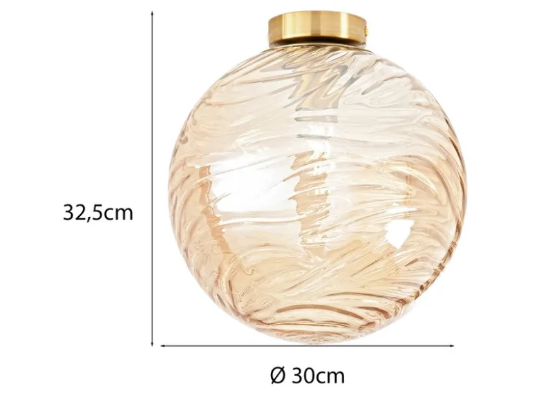 Kleine Deckenleuchte NEREIDE Glaskugel Wellenmuster Champagner, Ø 30cm