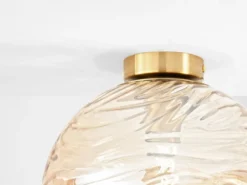 Kleine Deckenleuchte NEREIDE Glaskugel Wellenmuster Champagner, Ø 30cm