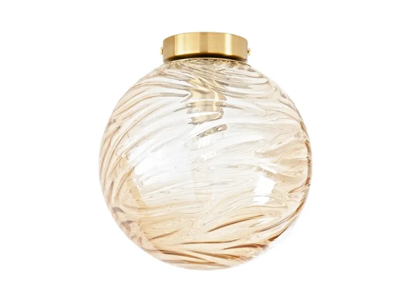 Kleine Deckenleuchte NEREIDE Glaskugel Wellenmuster Champagner, Ø 25cm