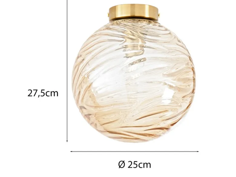 Kleine Deckenleuchte NEREIDE Glaskugel Wellenmuster Champagner, Ø 25cm