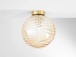 Kleine Deckenleuchte NEREIDE Glaskugel Wellenmuster Champagner, Ø 25cm
